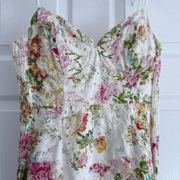 ASTR The Label Mireille Floral Eyelet Mini Dress White Multicolor Size M - Picture 6 of 11